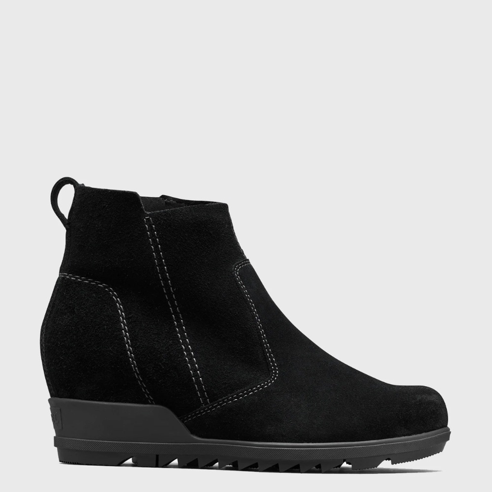 Sorel Women's Evie Zip Wedge Booties in Black Suede Sz 9.5